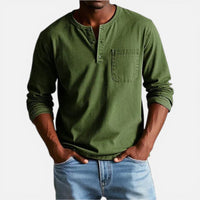 Loïc | Herren Langarmshirt Knopfleiste Brusttasche Casual Business in Grün