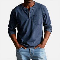 Loïc | Herren Langarmshirt Knopfleiste Brusttasche Casual Business in Blau