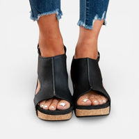 Nina | Damen Orthopädische Sandalen Keil Offen Komfort Sommer Leicht in Schwarz