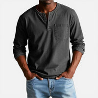 Loïc | Herren Langarmshirt Knopfleiste Brusttasche Casual Business in Schwarz