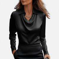 Éléonore | Damen Bluse Wasserfallausschnitt Langarm Elegant Feminin in Schwarz