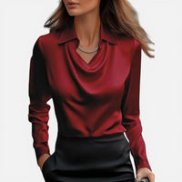 Éléonore | Damen Bluse Wasserfallausschnitt Langarm Elegant Feminin in Rot