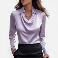 Éléonore | Damen Bluse Wasserfallausschnitt Langarm Elegant Feminin in Lila