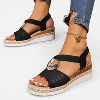 Lena | Damen Orthopädische Sandalen Keilsohle Komfort Sommer Zierdetail in Schwarz