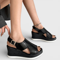 Sandra | Damen Keilsandalen Riemen Stabil Sommer Komfort Elegant in Schwarz