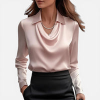 Éléonore | Damen Bluse Wasserfallausschnitt Langarm Elegant Feminin in Rosa