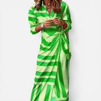 Mélanie | Damen Wickelkleid Streifen Taillengürtel Casual Feminin Modern in Grün