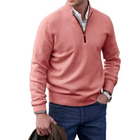 Jeremy - Moderner Herrenpullover mit Zipper in Pink