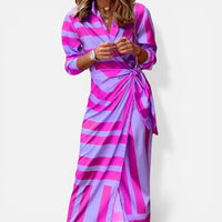 Mélanie | Damen Wickelkleid Streifen Taillengürtel Casual Feminin Modern in Lila