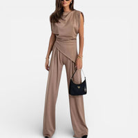 Clémence | Damen Jumpsuit Weitbein V-Ausschnitt Elegant Modern Festlich in Braun