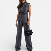 Clémence | Damen Jumpsuit Weitbein V-Ausschnitt Elegant Modern Festlich in Grau