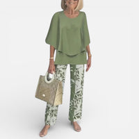 Hanna | Damen Zweiteiler Bluse Gemusterte Hose Set Casual Modern in Grün