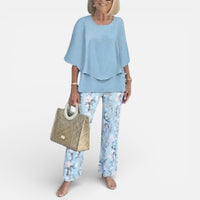 Hanna | Damen Zweiteiler Bluse Gemusterte Hose Set Casual Modern in Blau