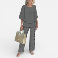 Hanna | Damen Zweiteiler Bluse Gemusterte Hose Set Casual Modern in Grau