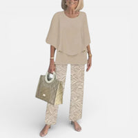 Hanna | Damen Zweiteiler Bluse Gemusterte Hose Set Casual Modern in Khaki