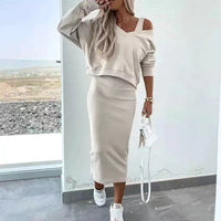 Andrea™ - Lässiges Sweatshirt und Kleid Set in Beige