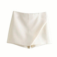 Asymmetrische Shorts-Rock mit seitlichem Reißverschluss für Frauen | Ideal für den Frühling in Beige