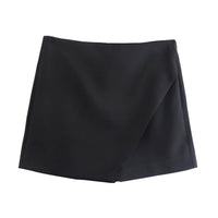 Asymmetrische Shorts-Rock mit seitlichem Reißverschluss für Frauen | Ideal für den Frühling in Schwarz