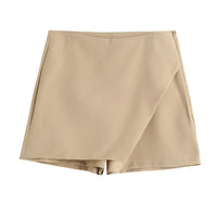 Asymmetrische Shorts-Rock mit seitlichem Reißverschluss für Frauen | Ideal für den Frühling in Khaki