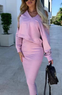 Andrea™ - Lässiges Sweatshirt und Kleid Set in Rosa