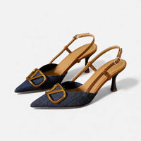 Béatrice | Damen Slingpumps Riemchen Elegant Feminin Business Klassisch in Dunkelblau