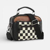 Frida | Damen Schultertasche Karomuster Verstellbar Klassisch Herbst in Schwarz