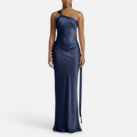 Théa | Damen Maxikleid One-Shoulder Rückenausschnitt Elegant Festlich in Blau