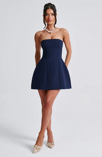 Sandra - Strapless Strukturiertes Korsett-Minikleid mit Taschen in Marineblau