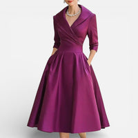 Célia | Damen Midikleid Reverskragen Ausgestellter Rock Elegant Business in Lila