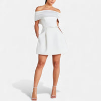 Éloise | Damen Schulterfreies Cocktailkleid Faltendetail Elegant Party in Weiß