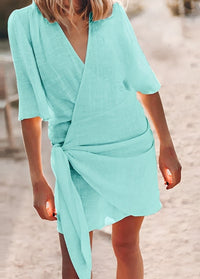 Allie | Damen Wickelkleid Locker V-Ausschnitt Feminin Sommer Romantic in Grün