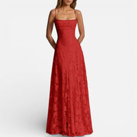 Léonie | Damen Maxikleid Spaghettiträger Ausgestellter Rock Feminin Sommer in Rot