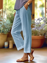Oona | Damen Leinenhose Leicht Sommer Komfort Casual Natürlich in Blau