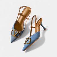 Béatrice | Damen Slingpumps Riemchen Elegant Feminin Business Klassisch in Hellblau