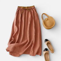 Joëlle | Damen Midirock Elastischer Bund Sommer Feminin Casual Vielseitig in Orange