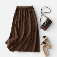 Joëlle | Damen Midirock Elastischer Bund Sommer Feminin Casual Vielseitig in Kaffee