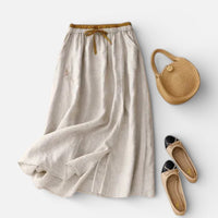 Joëlle | Damen Midirock Elastischer Bund Sommer Feminin Casual Vielseitig in Weiß