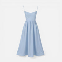 Solène | Damen Midikleid Spaghettiträger Fließend Elegant Sommer Leicht in Blau