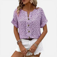Rosine | Damen Bluse Blumenmuster Knopfleiste Feminin Casual Sommer in Lila