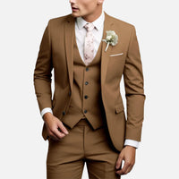 Armand | Herren Anzug mit Weste Elegant Dreiteilig Business Festlich in Braun