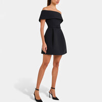 Éloise | Damen Schulterfreies Cocktailkleid Faltendetail Elegant Party in Schwarz