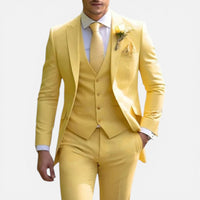 Armand | Herren Anzug Set Weste Slim Fit Business Elegant Hochzeit in Gelb