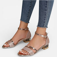 Nina | Damen Orthopädische Sandalen Knöchelriemen Blockabsatz Stabil in Gold