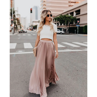Imke | Damen Plisseerock Maxi Hohe Taille Faltenrock in Rosa