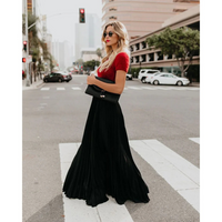 Imke | Damen Plisseerock Maxi Hohe Taille Faltenrock in Schwarz