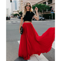 Imke | Damen Plisseerock Maxi Hohe Taille Faltenrock in Rot
