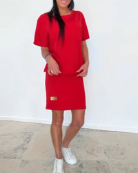 Imke | Lässiges Stretchkleid mit entspannter Passform in Rot