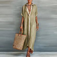 Immanuela | Damen Hemdkleid Maxikleid mit Knopfleiste in Khaki