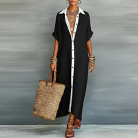 Immanuela | Damen Hemdkleid Maxikleid mit Knopfleiste in Schwarz