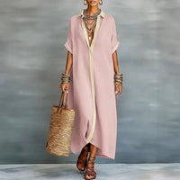 Immanuela | Damen Hemdkleid Maxikleid mit Knopfleiste in Rosa